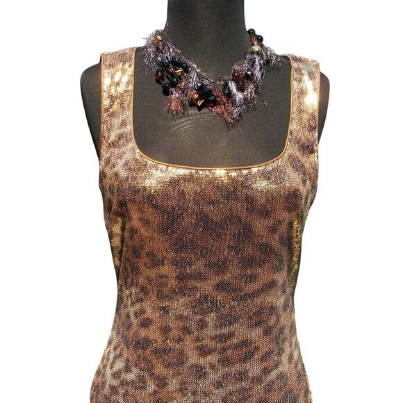Cache Animal Print Sequin Encrusted Open Back Event Dress Lined New $158 NWT - Picture 2 of 7
